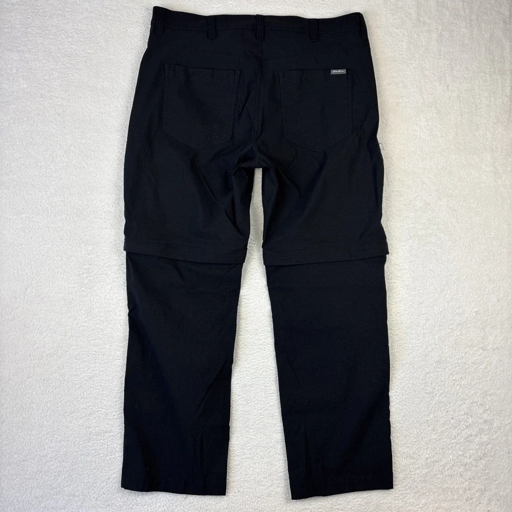 EDDIE BAUER 'Convertible Tech Pants' Mens 38/30 Black Zip-Off Stretch Hiking EUC